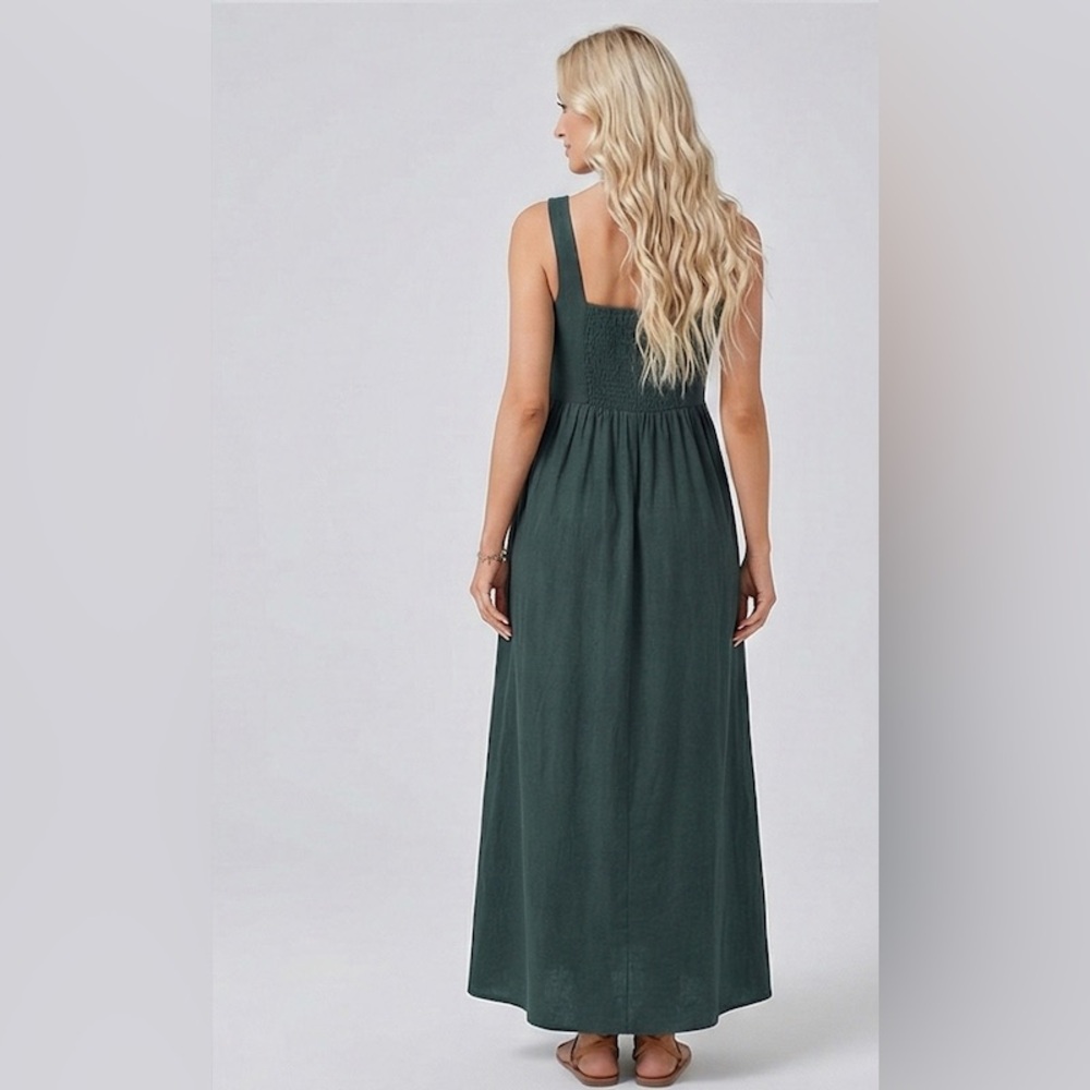 Cotton Sleeveless Tank A- Line Dress Green - Picture 4 of 11